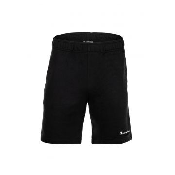 Pantaloni scurti din amestec de bumbac cu banda elastica in talie - Negru