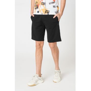 Pantaloni scurti din amestec de bumbac cu logo aplicat - Negru