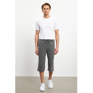 Pantaloni uni din amestec de bumbac cu maneci trei sferturi - Gri inchis