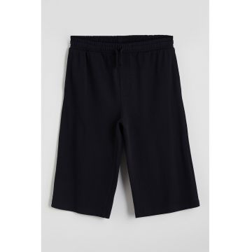 Pantaloni uni din amestec de bumbac cu maneci trei sferturi - Negru