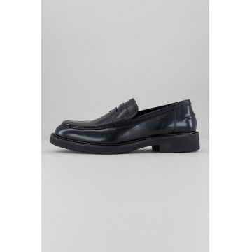 Pantofi loafer de piele cu varf rotund - Negru