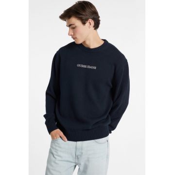 Pulover de bumbac cu broderie logo - Bleumarin