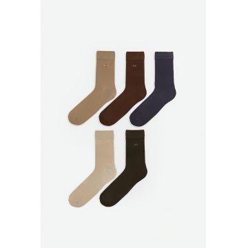 Set de sosete lungi cu detaliu discret - 5 perechi - Maro/Rosu inchis/Bleumarin