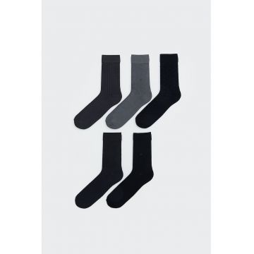 Set de sosete lungi cu model discret - 5 perechi - Negru/Gri