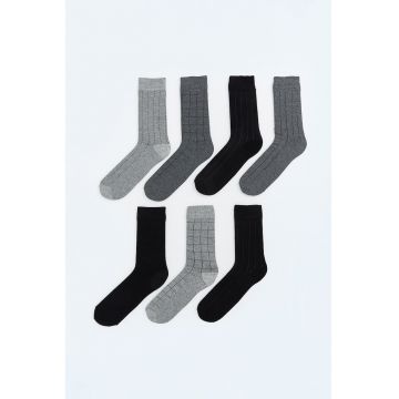 Set de sosete lungi din amestec de bumbac - 7 perechi - Negru/Gri cenusiu/Gri inchis