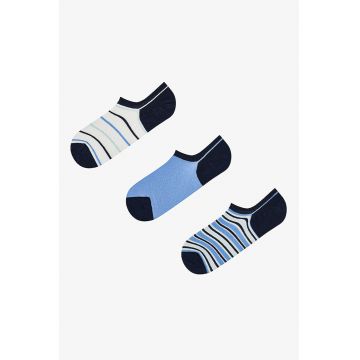 Set de sosete pana la glezna cu dungi - 3 perechi - Albastru pastel/Alb murdar/Bleumarin