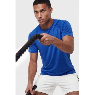 Tricou cu decolteu la baza gatului si maneci raglan - Albastru melange