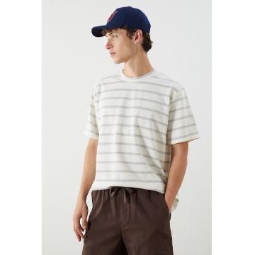 Tricou cu dungi - Alb/Violet prafuit