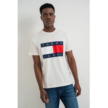 Tricou cu logo si decolteu la baza gatului - Rosu/Alb/Bleumarin