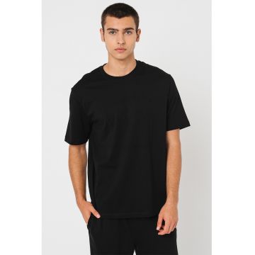 Tricou de bumbac cu decolteu la baza gatului - Negru