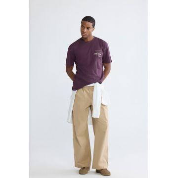 Tricou de bumbac cu decolteu la baza gatului - Violet pruna