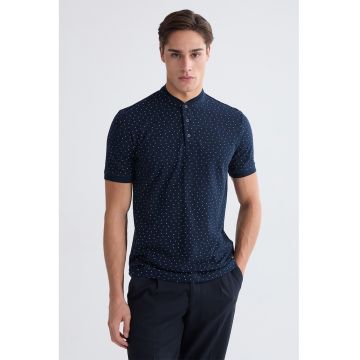 Tricou de bumbac cu imprimeu - Alb/Bleumarin