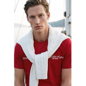 Tricou de bumbac cu imprimeu - Alb/Rosu vermillion