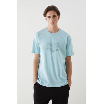 Tricou de bumbac cu imprimeu - Albastru glaciar