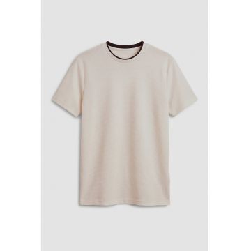 Tricou din amestec de bumbac cu decolteu la baza gatului - Maro camel