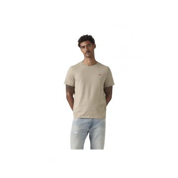 Tricou din bumbac cu decolteu la baza gatului - Maro taupe