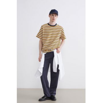 Tricou din bumbac cu dungi - Galben miere/Bej
