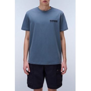 Tricou din bumbac cu imprimeu pe partea din spate - Albastru prafuit