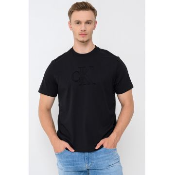 Tricou din bumbac cu logo in relief - Negru
