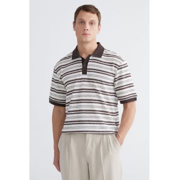 Tricou polo cu dungi - Alb/Maro