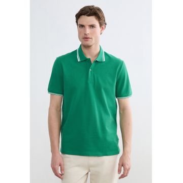 Tricou polo din amestec de bumbac - Alb optic/Verde aquamarin