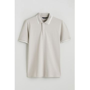 Tricou polo din amestec de bumbac - Gri deschis/Alb optic