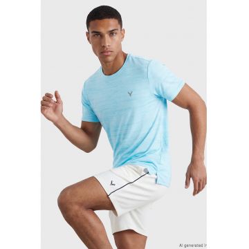 Tricou regular fit cu decolteu la baza gatului - Albastru aquamarin