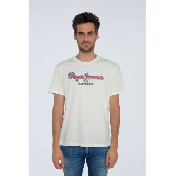 Tricou regular fit cu imprimeu logo - Rosu/Albastru inchis/Alb murdar