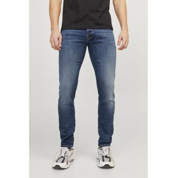 Blugi skinny cu aspect decolorat - Albastru inchis