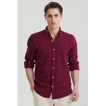 Camasa din amestec de in cu guler Oxford
