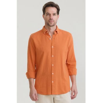 Camasa din amestec de in cu guler Oxford