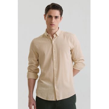 Camasa din amestec de in cu guler Oxford