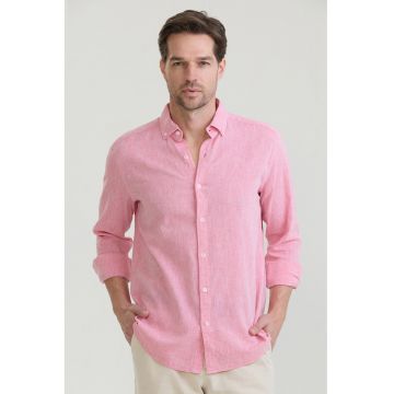 Camasa din amestec de in cu guler Oxford