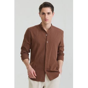 Camasa din amestec de in cu guler Oxford