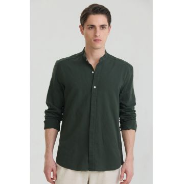 Camasa din amestec de in cu guler Oxford