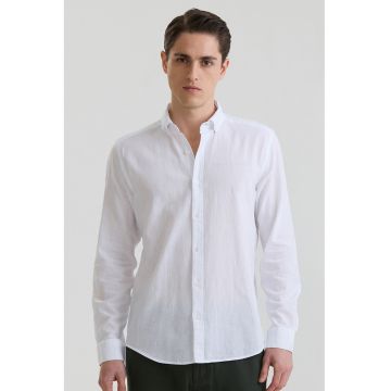 Camasa din amestec de in cu guler Oxford