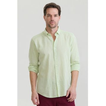 Camasa din amestec de in cu guler Oxford