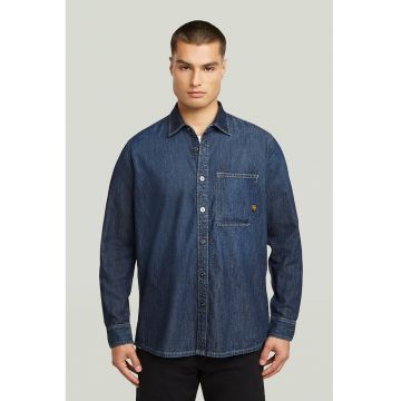 Camasa din denim cu buzunar pe piept - Bleumarin