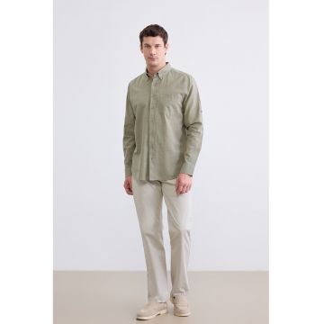 Camasa Oxford de bumbac si in - Verde sparanghel