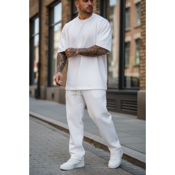 Pantaloni de trening albi conici 2567