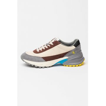 Pantofi sport cu insertii din piele intoarsa - pentru alergare Hike - Maro inchis/Gri inchis/Bej deschis