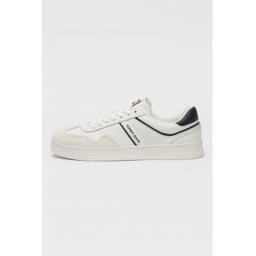 Pantofi sport low-cut cu garnituri de piele intoarsa - Alb fildes/Alb murdar