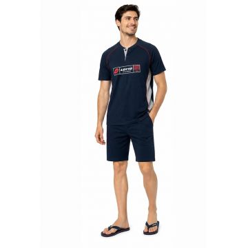 Pijama scurta cu imprimeu logo - Bleumarin - Bleumarin