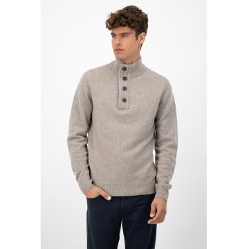 Pulover de lana cu fenta scurta cu nasturi - Maro taupe