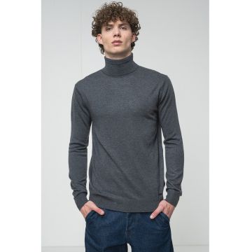 Pulover din amestec de lana cu guler inalt - Gri inchis melange