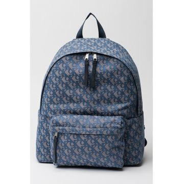 Rucsac cu model si buzunar exterior - Albastru prafuit/Bej