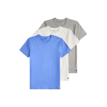 Set 3 tricouri barbati -  slim fit - alb - albastru - gri - bumbac - Alb/Gri/Albastru