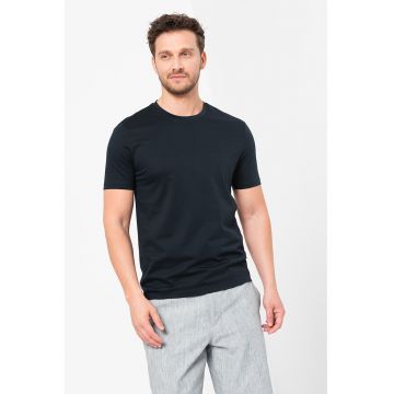 Tricou de bumbac cu decolteu la baza gatului Tessler - Bleumarin