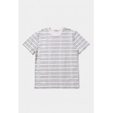 Tricou de bumbac cu dungi - Verde pal/Alb optic