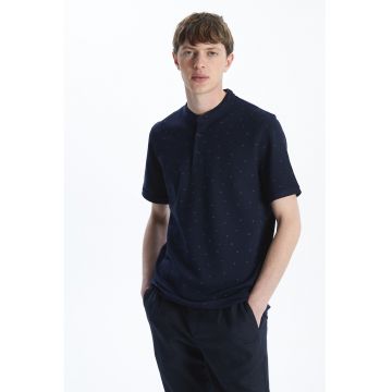 Tricou de bumbac cu nasturi - Maro/Bleumarin
